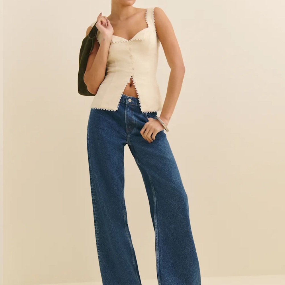 Reformation Viola Linen Top Sugar